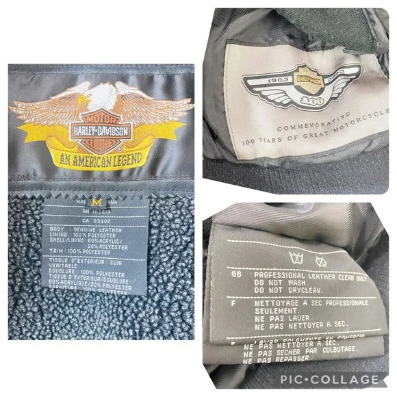 Harley Davidson 100th Anniversary Leather Bomber Jacket Size Medium - Picture 8 of 12